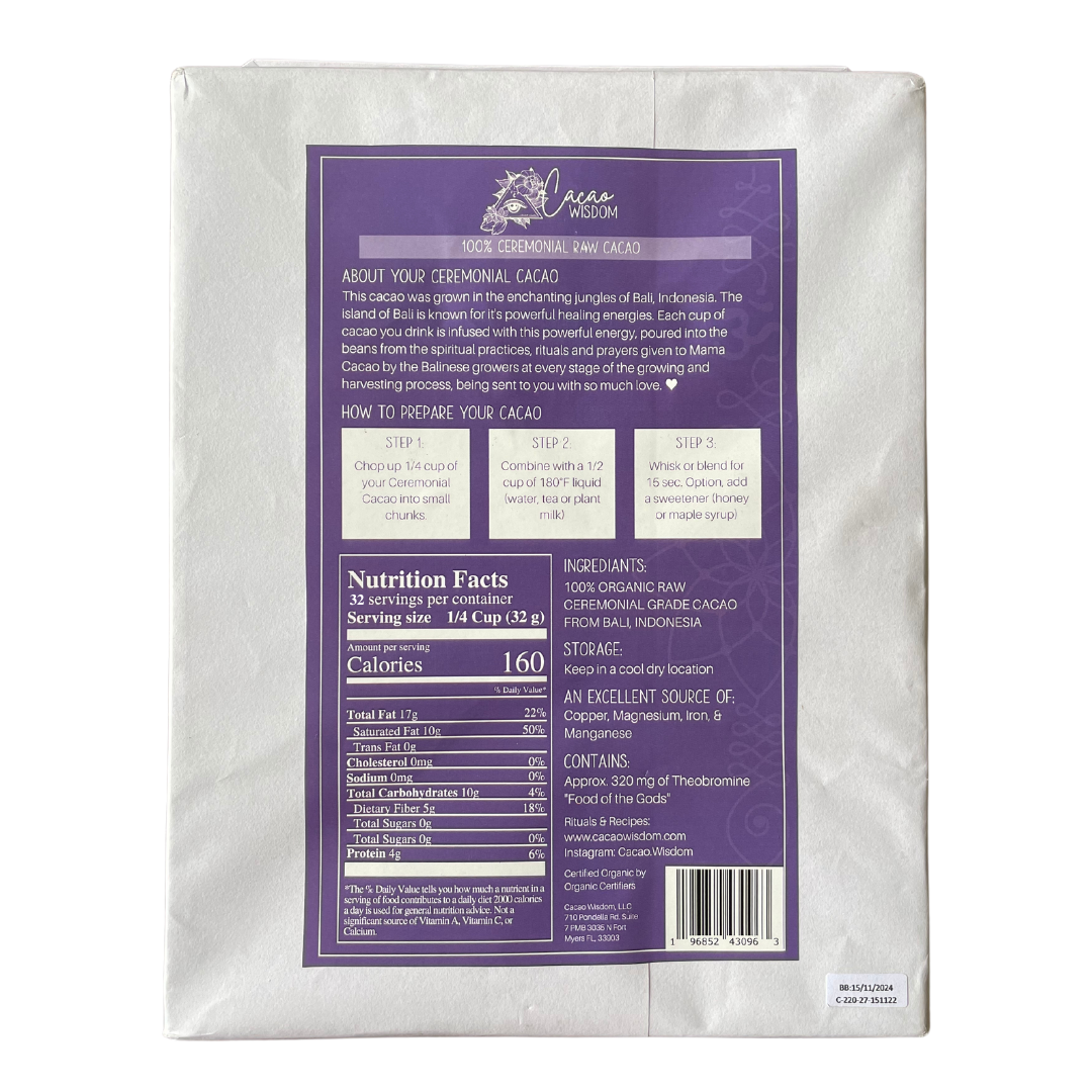 Bali Raw Ceremonial Grade Cacao - 1 Kilo (2.2 lbs)